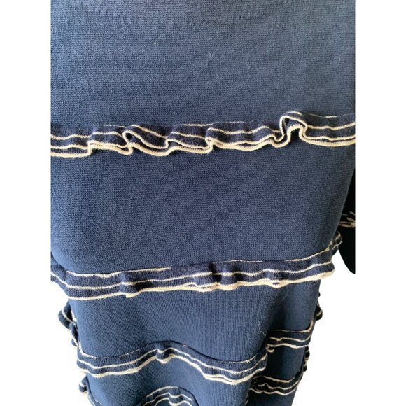 π 2/$30 π J.Crew Small Navy Blue with White Ruffle Short Sleeve Sweater - Picture 2 of 6